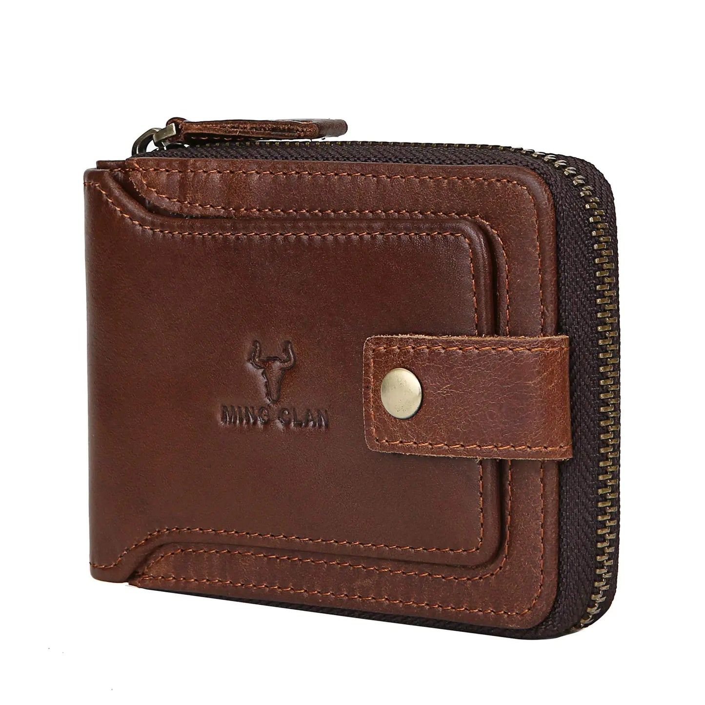 Leather Zipper Bifold Wallet with RFID