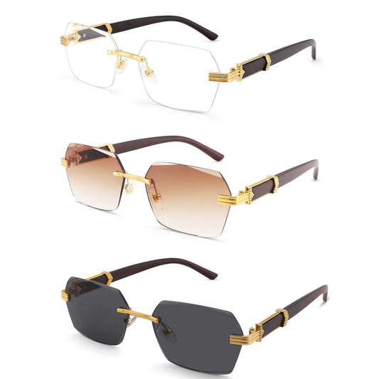 Rimless Retro Square Tinted Sunglasses