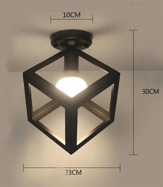 Vintage Black Iron Cage Ceiling Lamp