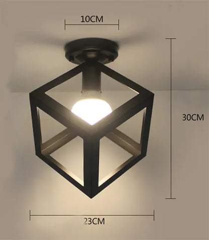 Vintage Black Iron Cage Ceiling Lamp