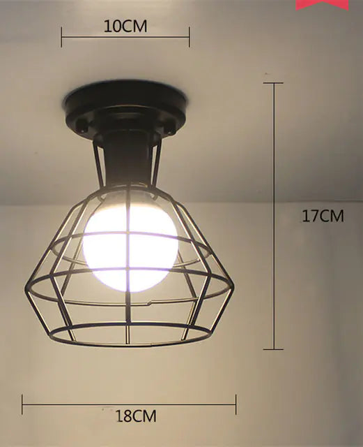 Vintage Black Iron Cage Ceiling Lamp