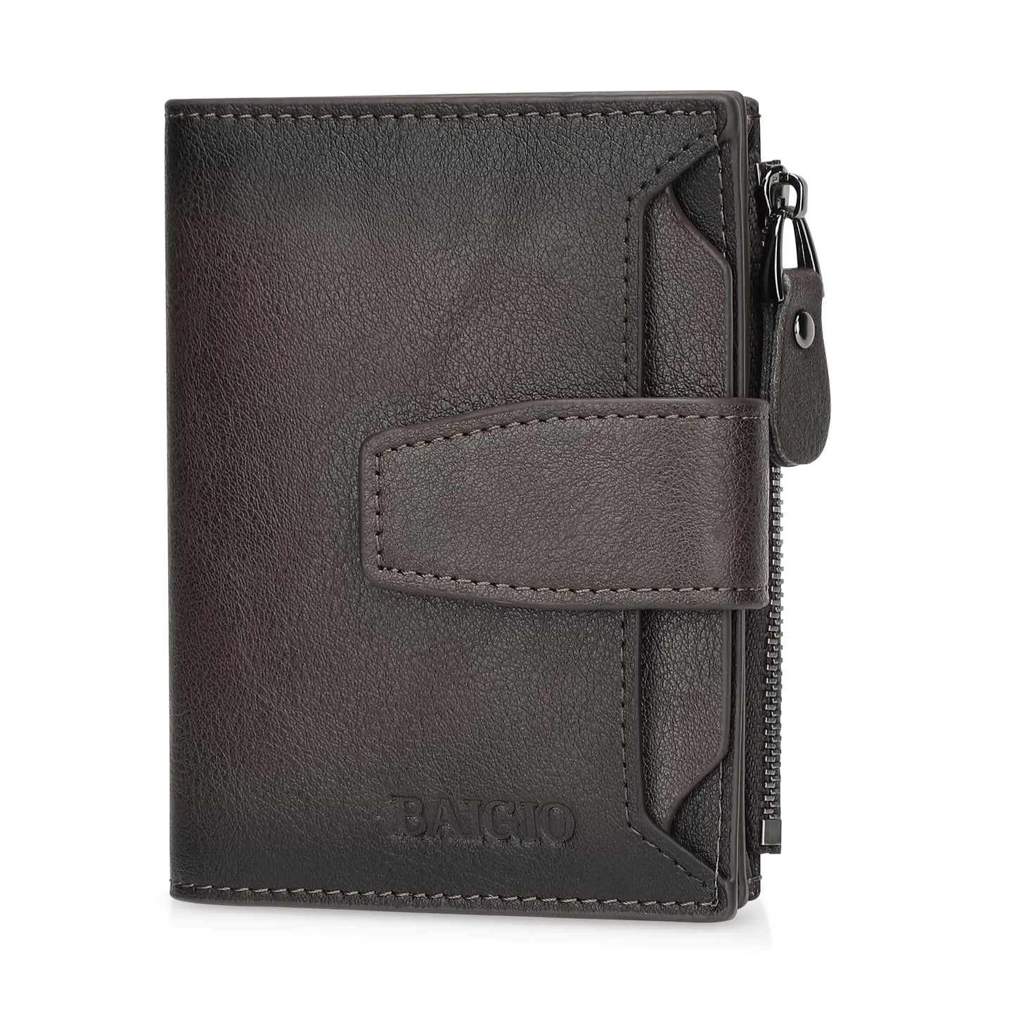 Leather Bifold Wallet with Zipper and RFID