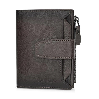 Leather Bifold Wallet with Zipper and RFID