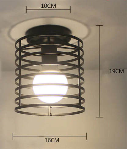 Vintage Black Iron Cage Ceiling Lamp