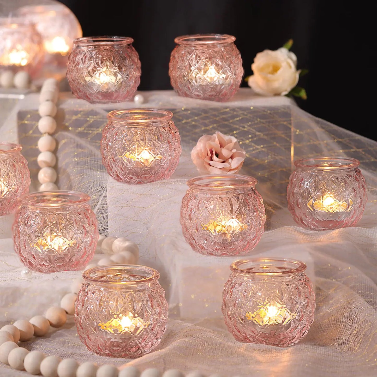 12Pcs Pink Votive Candle Holders