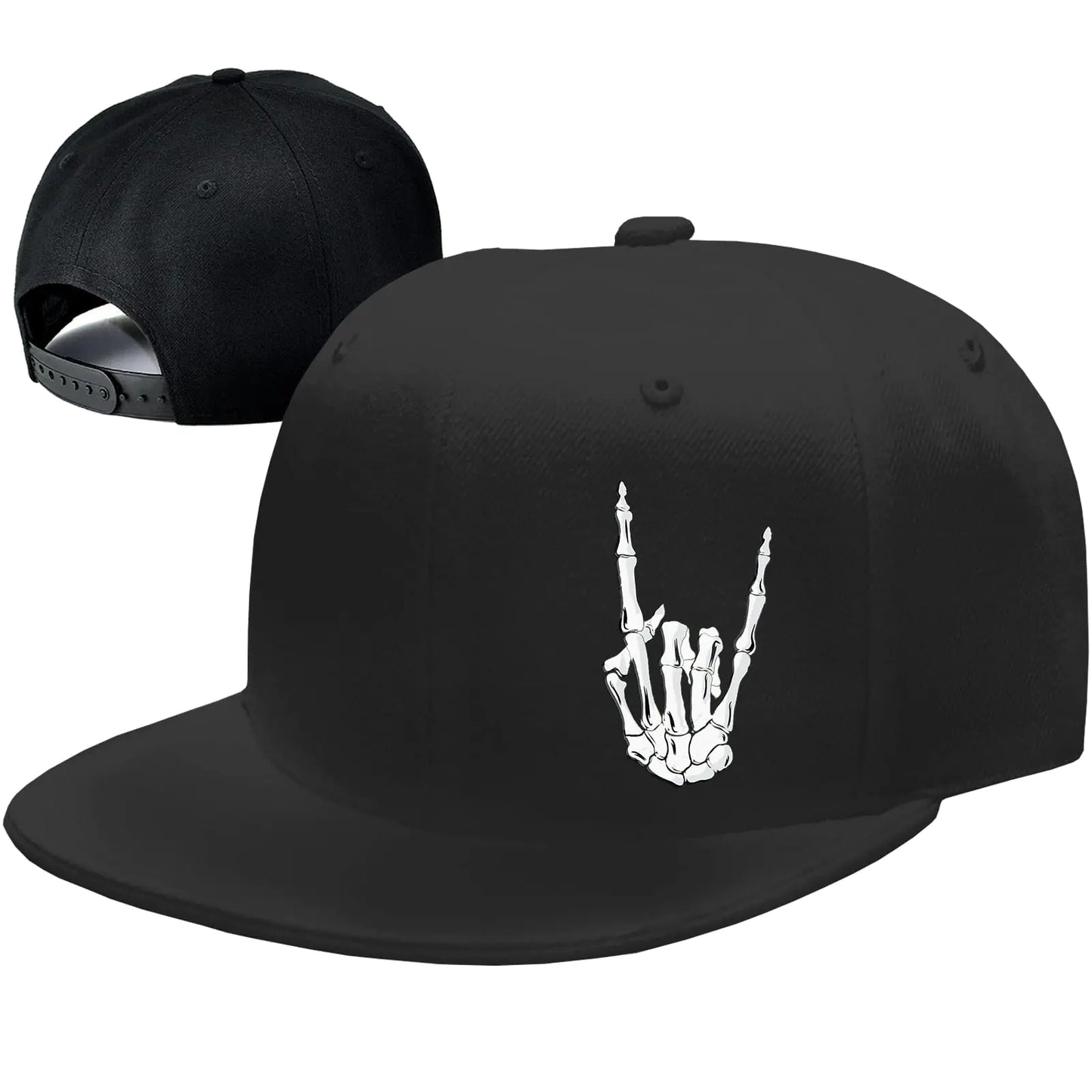 Flat Bill Snapback Hat with Skull Design