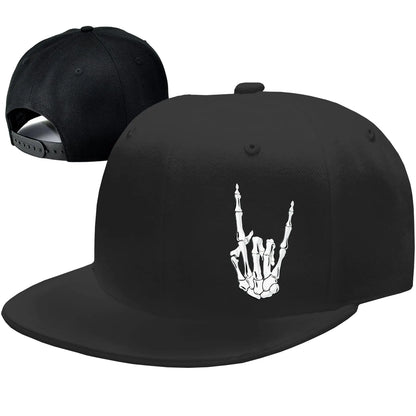 Flat Bill Snapback Hat with Skull Design