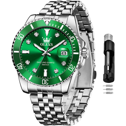 Men's Green Dial Stainless Steel Watch