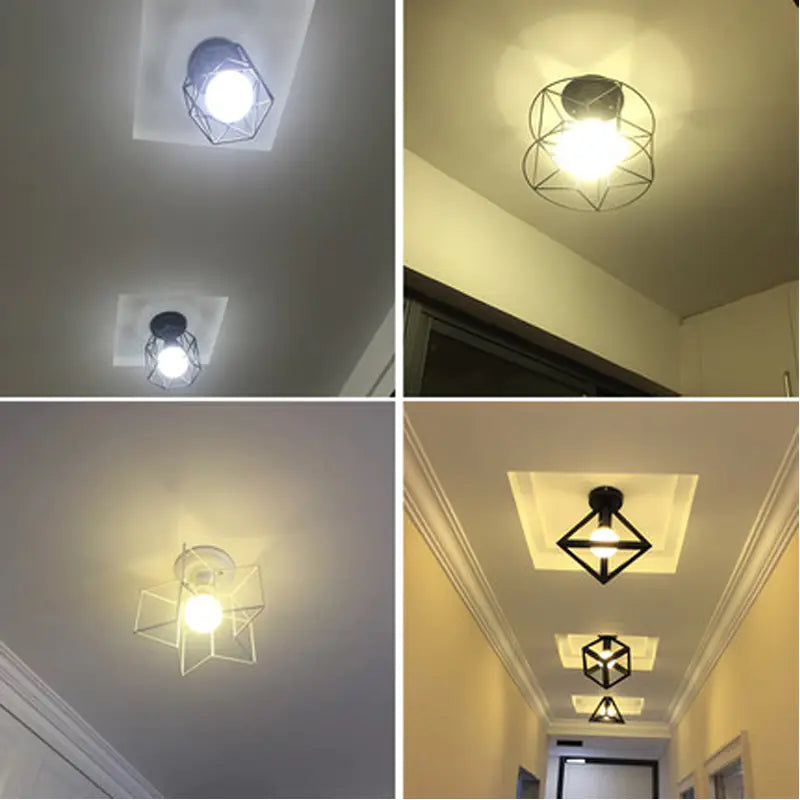 Vintage Black Iron Cage Ceiling Lamp