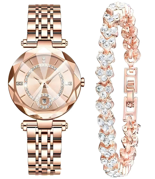 Elegant Rose Gold Watch with Bracelet