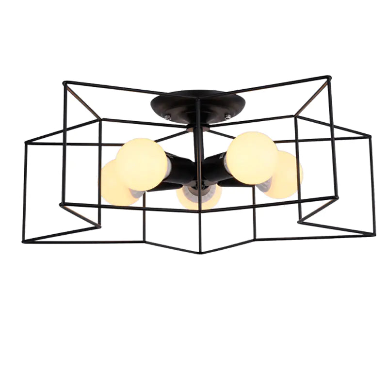 Vintage Black Iron Cage Ceiling Lamp