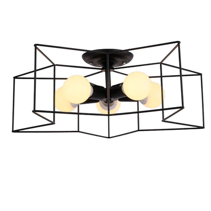 Vintage Black Iron Cage Ceiling Lamp
