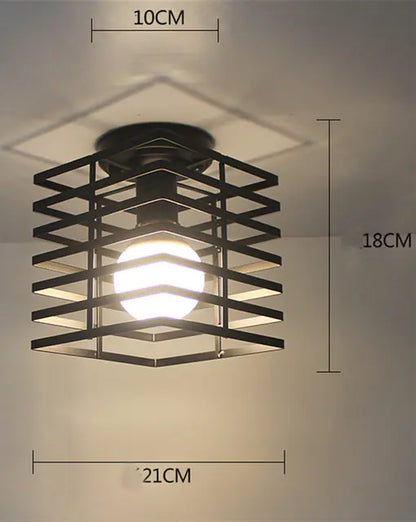 Vintage Black Iron Cage Ceiling Lamp