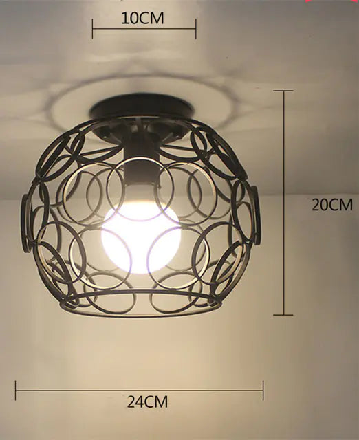 Vintage Black Iron Cage Ceiling Lamp