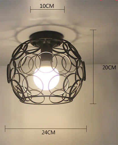 Vintage Black Iron Cage Ceiling Lamp