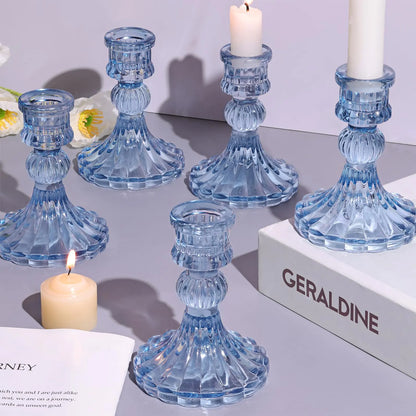 12PCS Blue Candlestick Holders Set