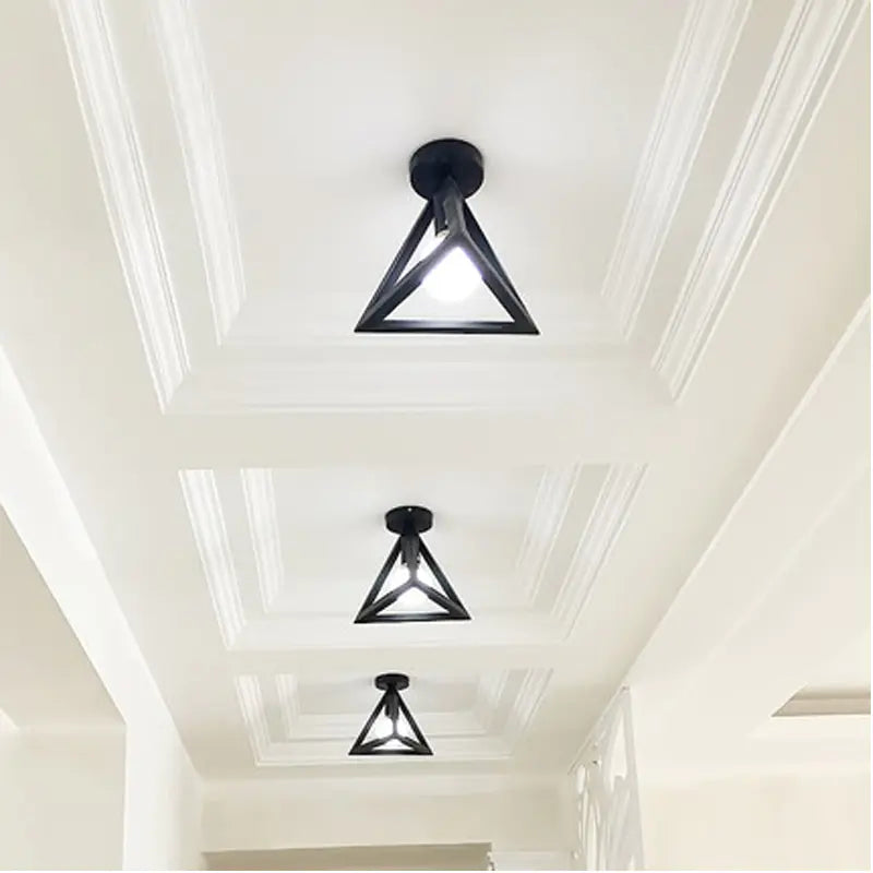 Vintage Black Iron Cage Ceiling Lamp