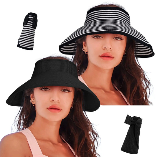 Wide Brim Straw Visor Hat for Women