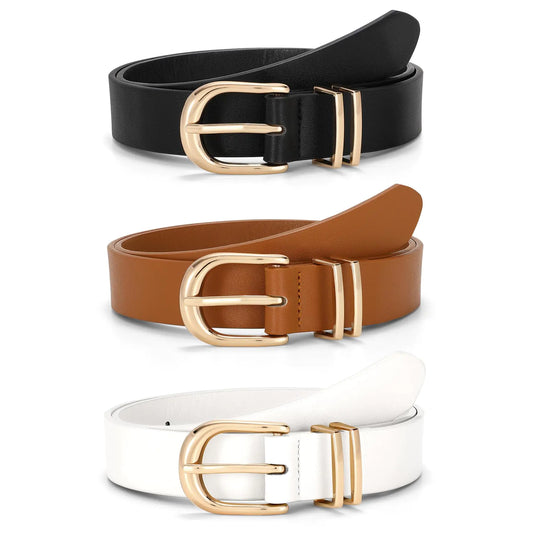 3-Pack Faux Leather Belts for Women